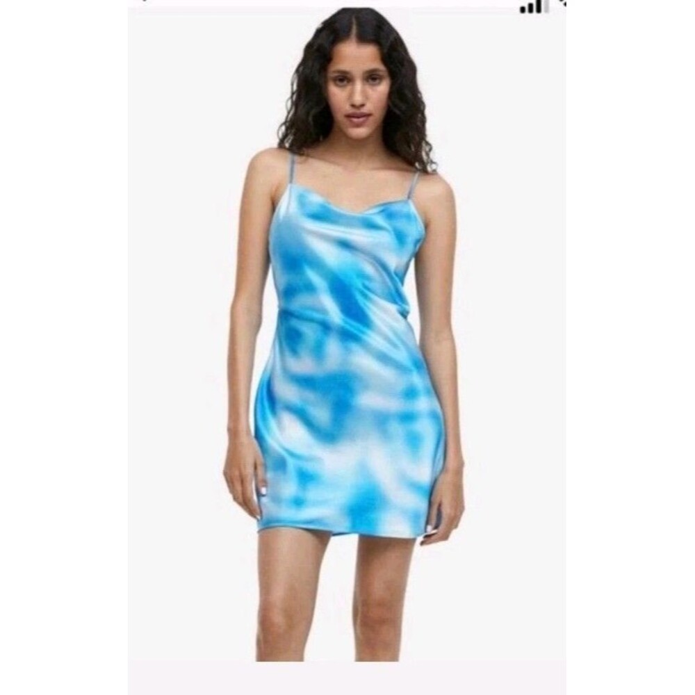 H&M Blue Tie Detail Satin Dress Size Large